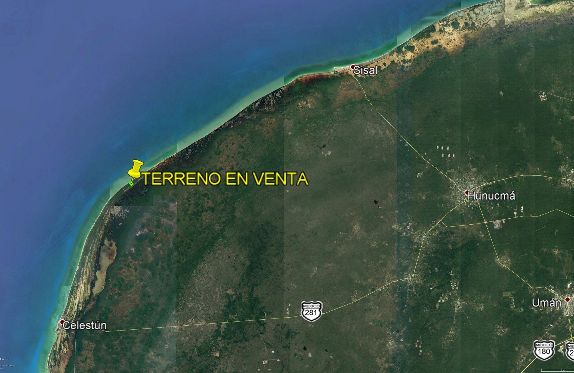 Lote frente al mar de 51,961 m2, multifamiliar, en venta Yucatan.