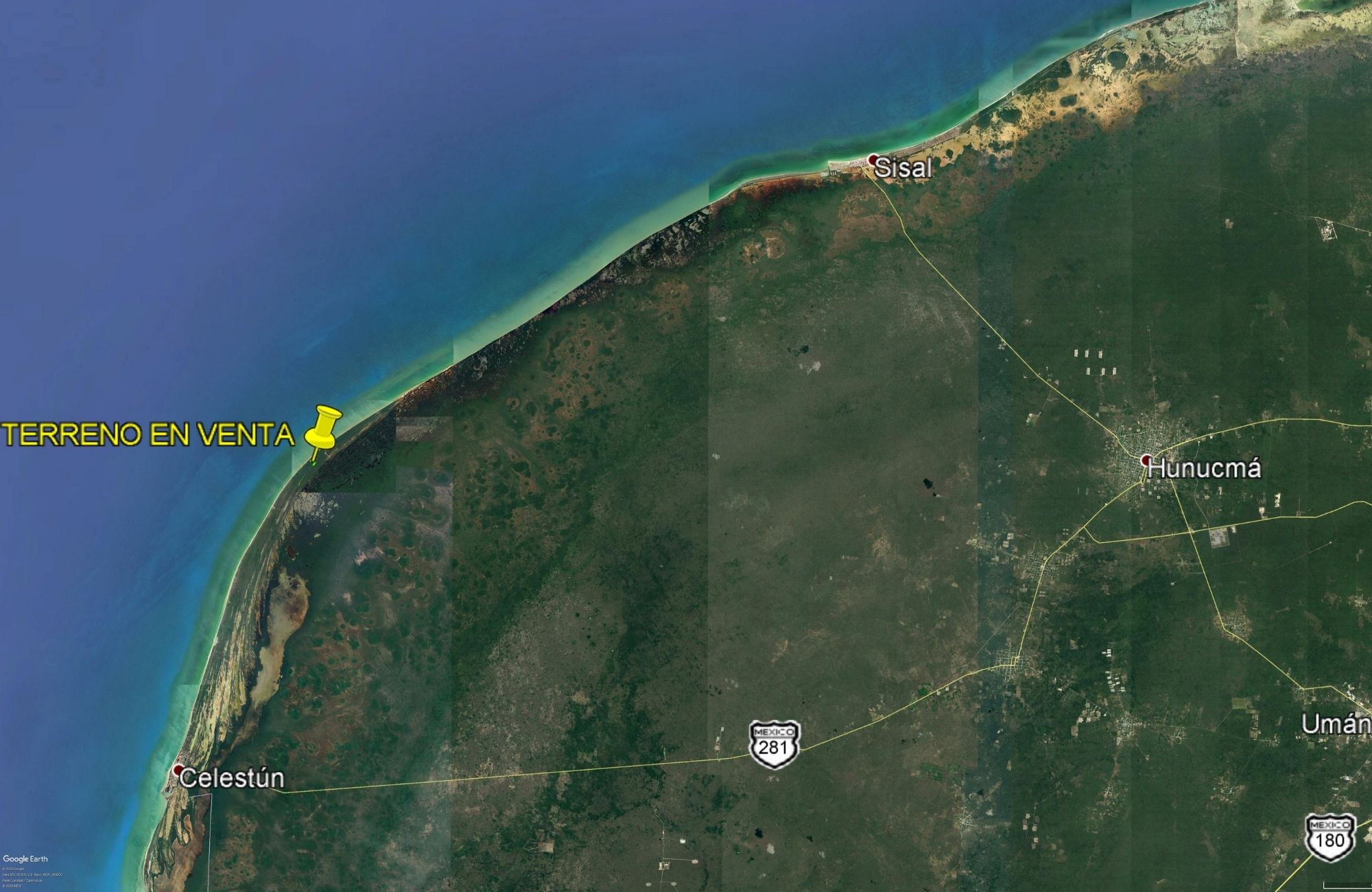 Lote frente al mar de 54,014 m2, multifamiliar, en venta Yucatan.
