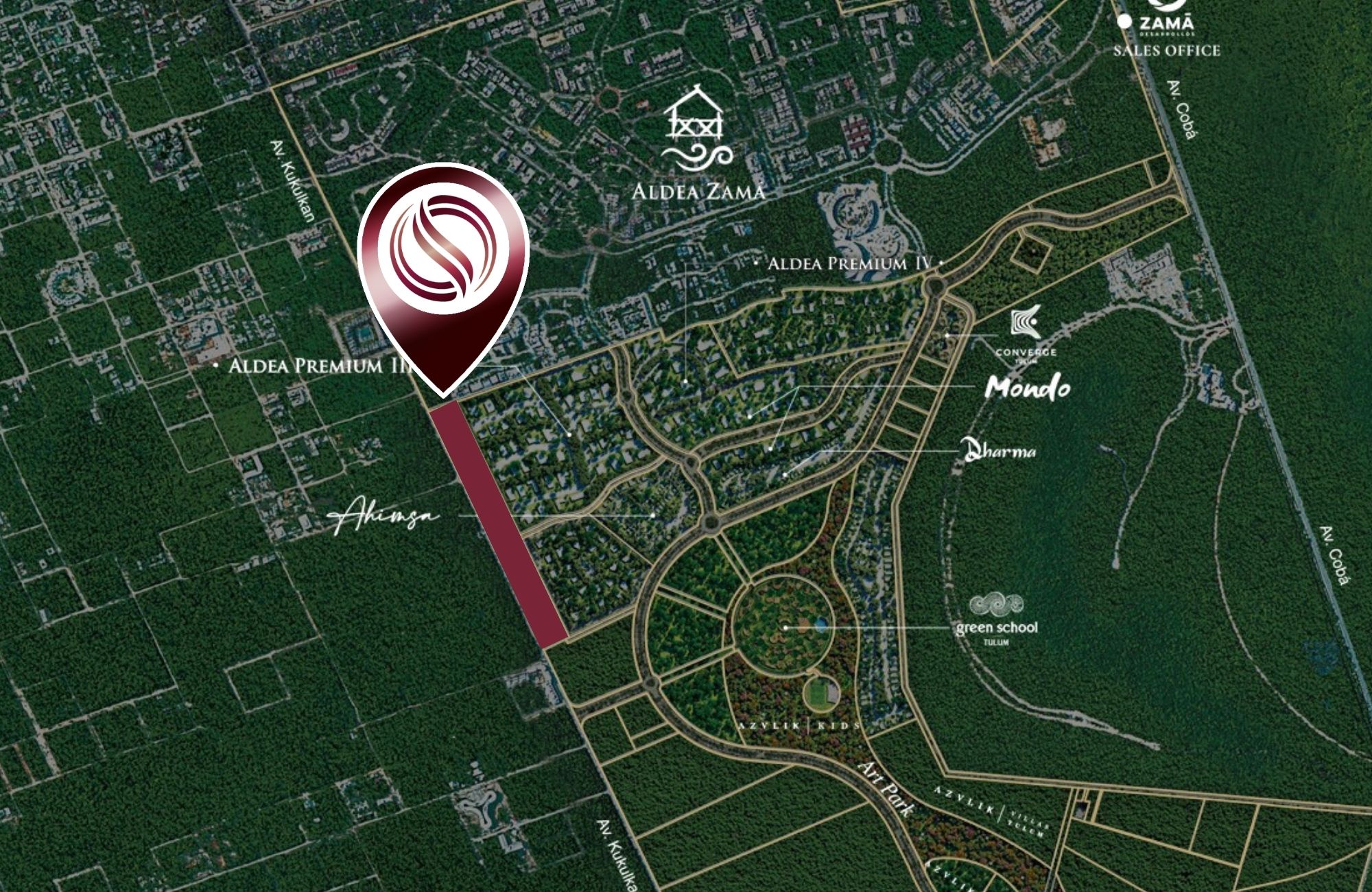 Terreno multifamiliar de 42,455 m2 a minutos del mar, en venta Aldea Zama Tulum.