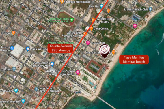 Commercial premises steps from the ocean for sale in Mamitas beach Zone in Playa del Carmen.