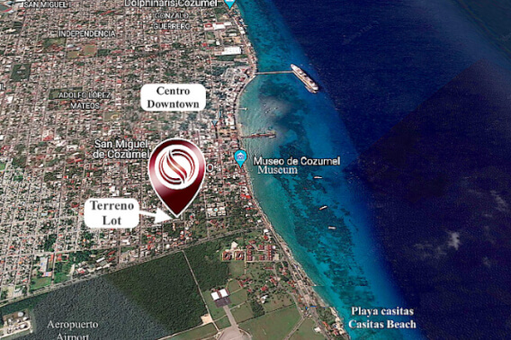 Land on 15 Ave., 450 meters from the sea boardwalk, 2 minutes from the beach, for sale Cozumel Downt
