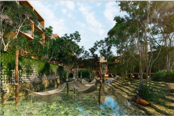 Condo, rooftop bar with pool, ethnic mall, instagram butler +amenities in aldea zama, for sale tulum.