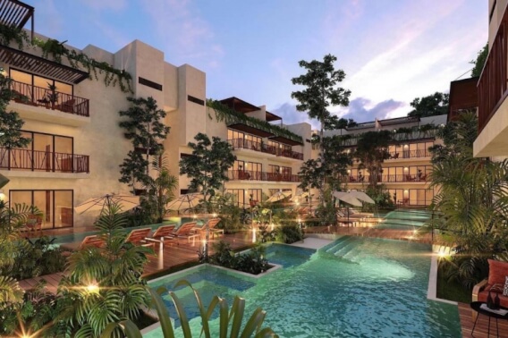 Penthouse green views,private terrace, gym, business center, yoga and gym area, with green areas, hammock garden, in Aldea Zama Tulum, for sale.