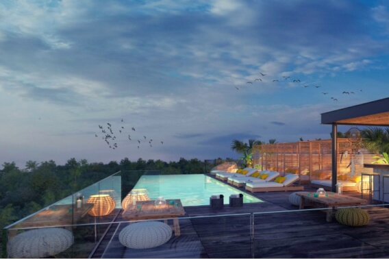 Studio Penthouse, with art walk, commercial area, Boho style,5 star hotel amenities and services, Tulum, sale.