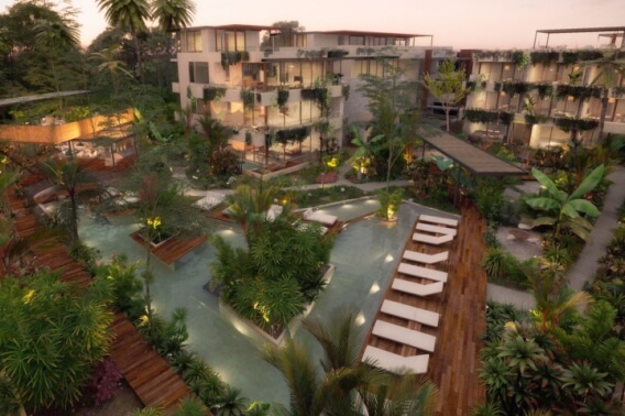 Condo with private pool, lock off, heated pool, gym and yoga area, coffee shop, in Aldea Zama for sale.