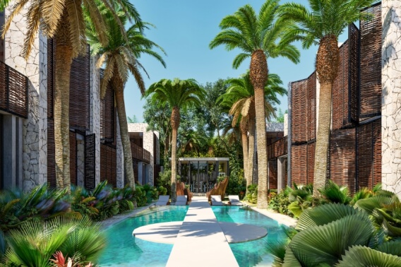 Condo with garden, pool and sports center.