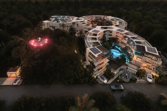 Penthouse with passenger drone, electric car charger, sustainable technology and luxury amenities fo