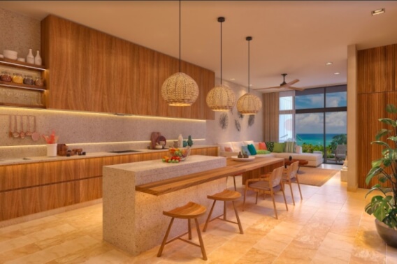 2 bedroom condo for sale in Cozumel Island, Ocean view from rooftop pool.