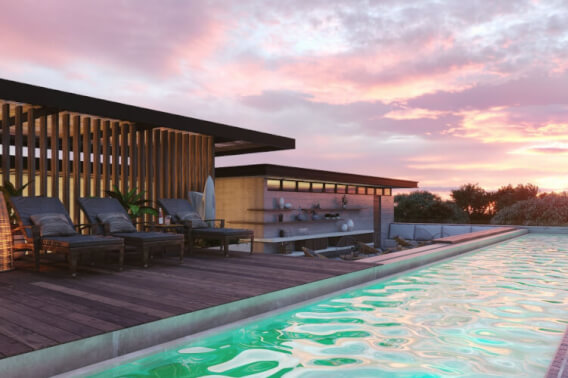 Luxurious and spacious apartment with amenities and a poolside bar in Aldea Zam&aacute;.