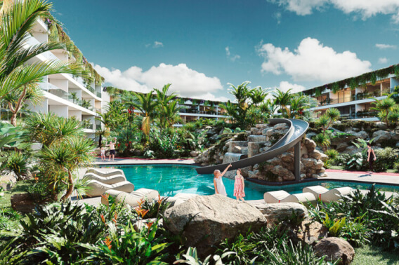 Apartment in Playacar, with 4 pools, playground for children, Pet zone, gym, clubhouse, restaurant, terrace bar, concierge and more, for sal