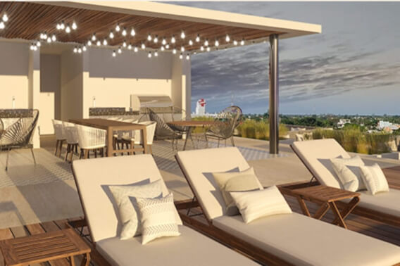 Apartment near the boardwalk, terrace with ocean view pool for sale Cozumel