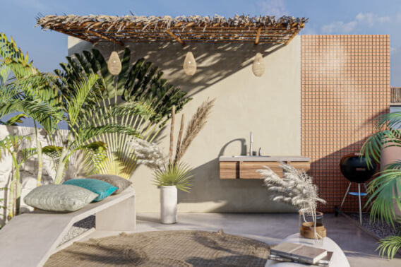 Apartment, with roof top pool, barbecue, gym, fire pit, pre-construction for sale in Aldea Zama, Tulum.