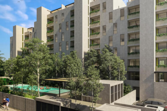 Apartment with terrace for sale with amenities, swimming pool, gym, yoga area, bbq area, coworking area, childrens play area