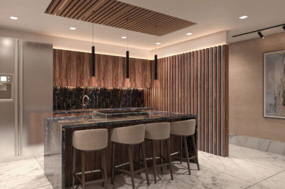 Apartamento con vista panor&aacute;mica, alberca infinity, jacuzzi, snack bar,  cuarto de servicio, pre-construccion, Puerto Cancun.