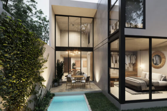 House with double-height living room, private pool, club house, for sale, Cholul
