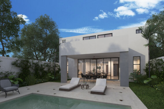 Two-Story House with Garden and Pool for Sale in Temoz&oacute;n Norte, M&eacute;rida