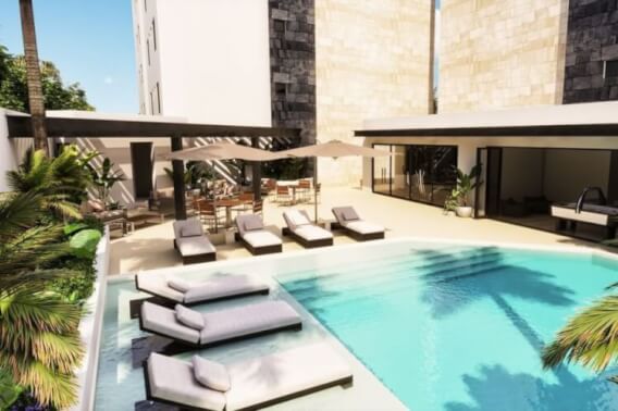 214 m2 spacious condominium, marble floor, in gated community with amenities, with pool, gym, BBQ area, for sale in Cumbres Cancun.