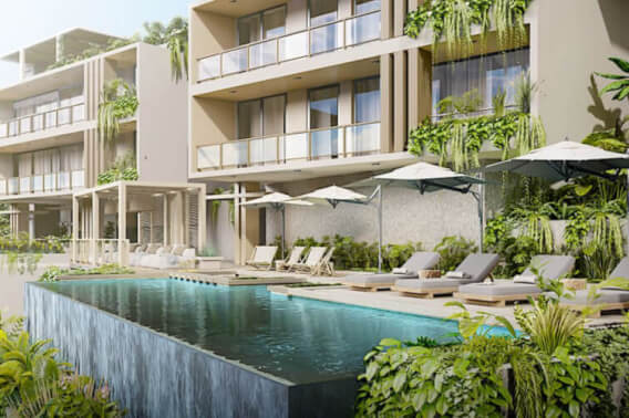 Condo near the beach, common terrace with panoramic view, pool and gym, wheelchairs friendly, under construction, for sale Tangolunda, Huatu