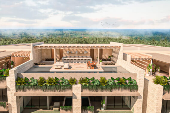 Condominium with private pool, common oceanview rooftop, for sale, Region 8, Tulum.