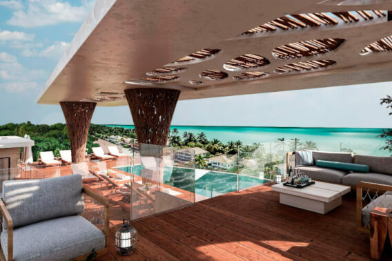 Condo with ocean view terrace, lock-off system, and pool, for sale, Tankah, Tulum.