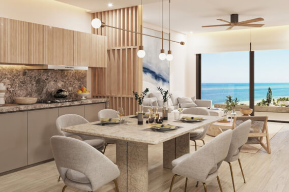 Condominium with ocean view, swimming pool, gym, for sale, beachfront, Puerto Morelos.