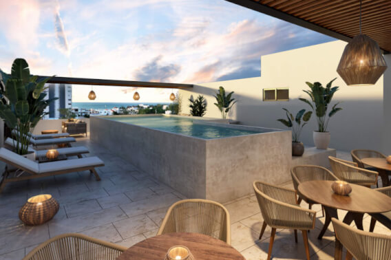 Apartment with common ocean view pool, close to the beach, for sale, Progreso, Yucatan.