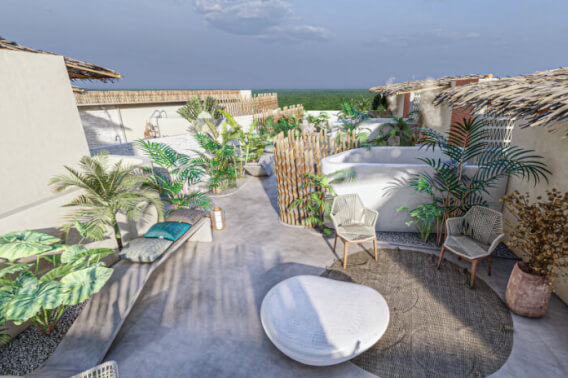 Condo with private pool, roof top, barbecue, gym, fire pit, pre-construction for sale in Aldea Zama, Tulum.