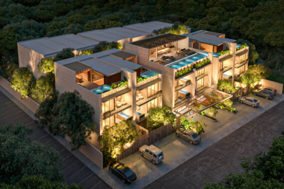 Apartment with private pool, common oceanview rooftop, for sale, Region 8, Tulum.