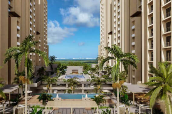 Apartment with pool overlooking the lagoon, jacuzzi, cinema for sale Cancun.