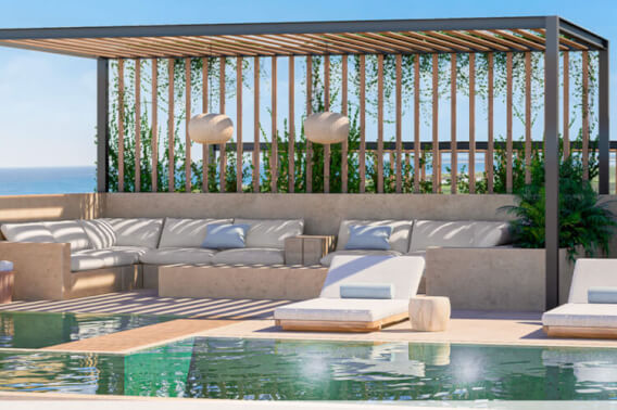 Apartment with balcony, ocean view infinity pool and jacuzzi for sale, downtown area, in Cozumel, Quintana Roo.