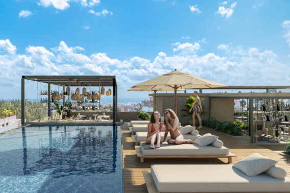 Paddle court with ocean view condo, infinity pool and gym, for sale  in Colosio zone, Playa del Carmen.