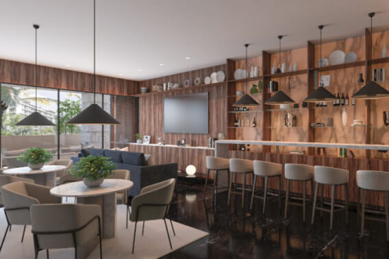 Apartment with service room full bathroom, panoramic view, infinity pool, jacuzzi, snack bar, pre-construction, in Puerto Cancun.