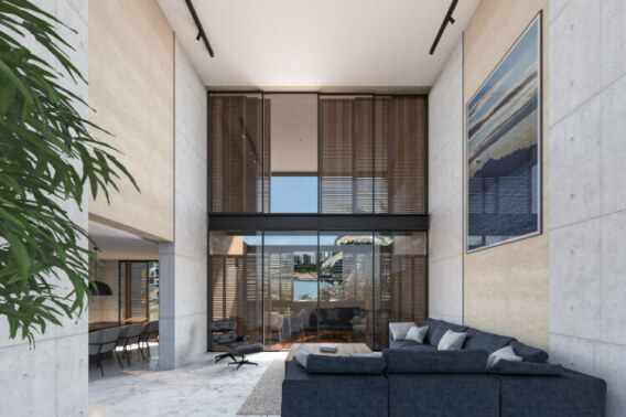 Double height apartment, full wall window, panoramic view, infinity pool, jacuzzi, snack bar, pre-construction, in Puerto Cancun