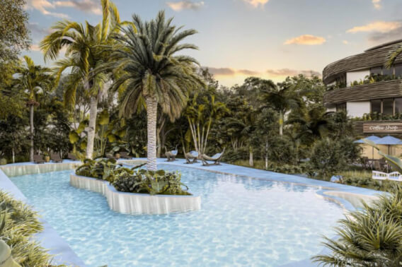 Apartment, with garden, pool, paddle tennis court, volleyball court, North Hotel Zone, Cozumel.