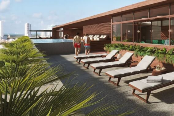 Condo with 100 m2 garden,  infinity pool, pet spa, cowork, gym, pre-construction, on Nader Avenue, Cancun, for sale.