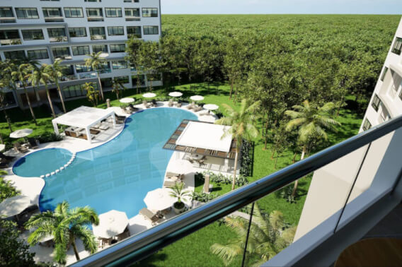 Apartment with lock off, terrace, cellar and laundry room, overlooking the forest, spa, sports courts, pool, jacuzzi, children&amp;#39;s club, in Cu