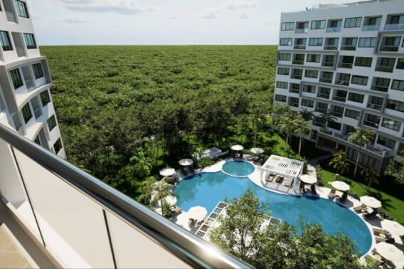 Apartment with lock off, terrace, cellar and laundry room, overlooking the forest, spa, sports courts, pool, jacuzzi, children&amp;#39;s club, in Cu