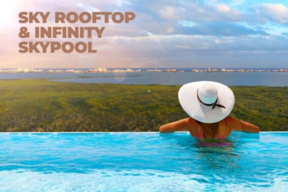 Condo with Spa, restaurant, sky lounge, cinema, concierge, dog area and more for sale Cancun, pre-construction.