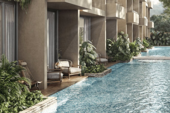 Swim up condo, direct access to the pool from your terrace, gym, restaurant, outdoor yoga area, bicycles, 5 minutes from the beach