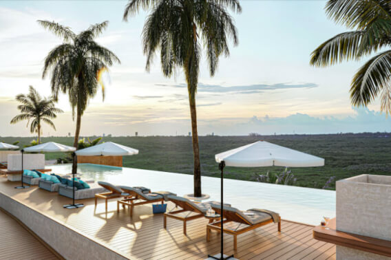 Apartment with common terrace overlooking the sea, barbecue area and pool, access to the beach, pre-construction, for sale Bahia Tankah