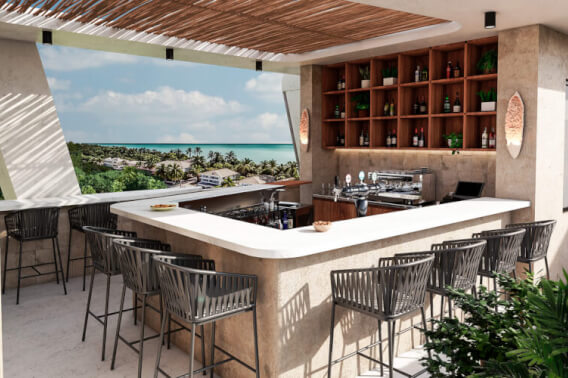 Apartment with ocean view terrace, gym and pool, for sale, Tankah, Tulum.