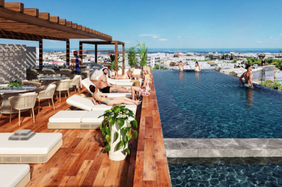 Apartment with terrace, rooftop with pool, jacuzzi, gym, coworking, concierge, pre-construction, for sale, Playa del Carmen,  downtown.