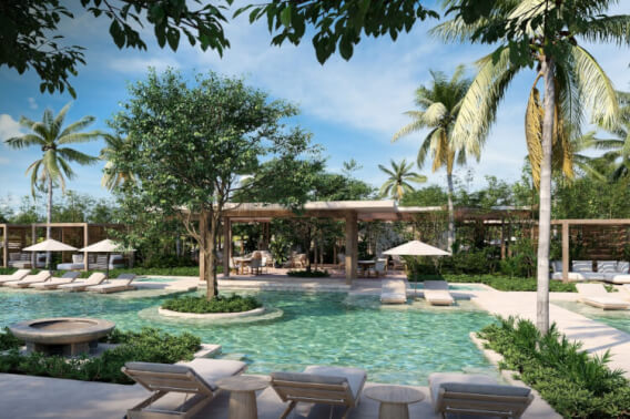 Apartment with terrace, golf course view, for sale in Playa del Carmen.