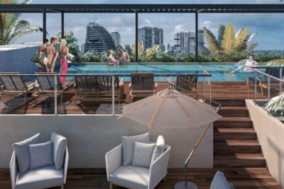 Condo with panoramic view, infinity pool, jacuzzi, snack bar, pre-construction, in Puerto Cancun