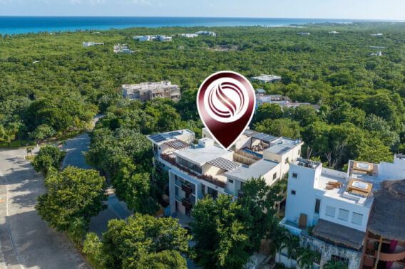 Two story apartment in front of the pool, community with beach access for sale, Akumal, Tulum.