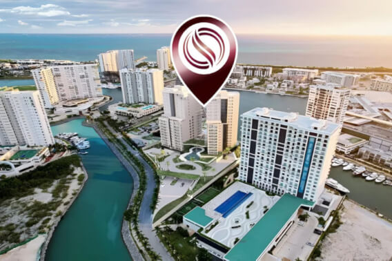 Departamento de lujo con vista al mar y la marina, canchas deportivas, muelle, golf, marina,en venta Puerto Canc&uacute;n.