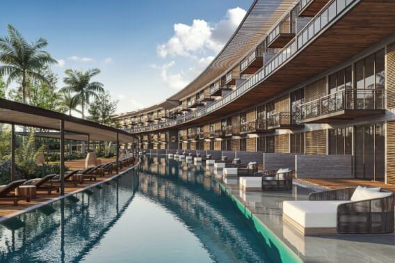 High rise condominium, with triple terrace, service room, TV room, with beach club, golf course, for sale, Corasol, Playa del Carmen, pre-co