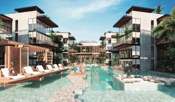 Eco friendly, luxury condo, pool with multiple outdoor areas, green views, Cycle path to the beach and Hotel Zone, on Avenida Coba, for sale