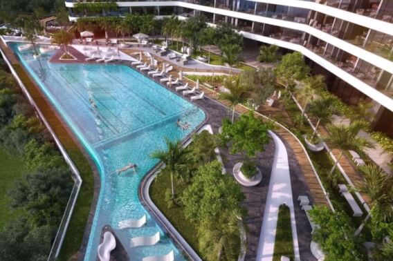 Luxury condo in sustainable building, overlooking the sea, golf course and the nature reserve. It has balconies, private elevator, terrace