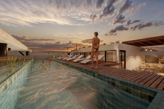 Fully equipped condo with rooftop pool and yoga area, for sale